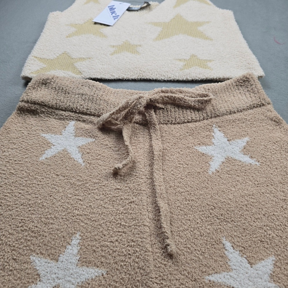 Blue B. Womens Star Print Fuzzy Knit 2 Piece Lounge Set Tan Cream Large 13000SET - Picture 2 of 11